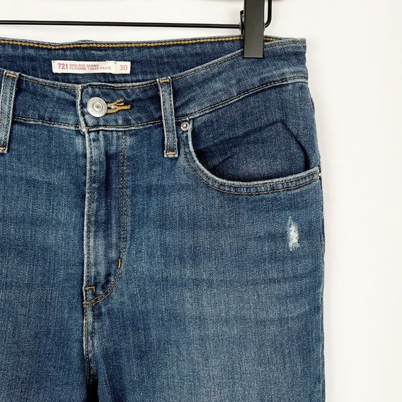 Levi's 721 High Rise Skinny Distressed Ripped Knee Slim Ankle Denim Jeans - 30 - Picture 6 of 12